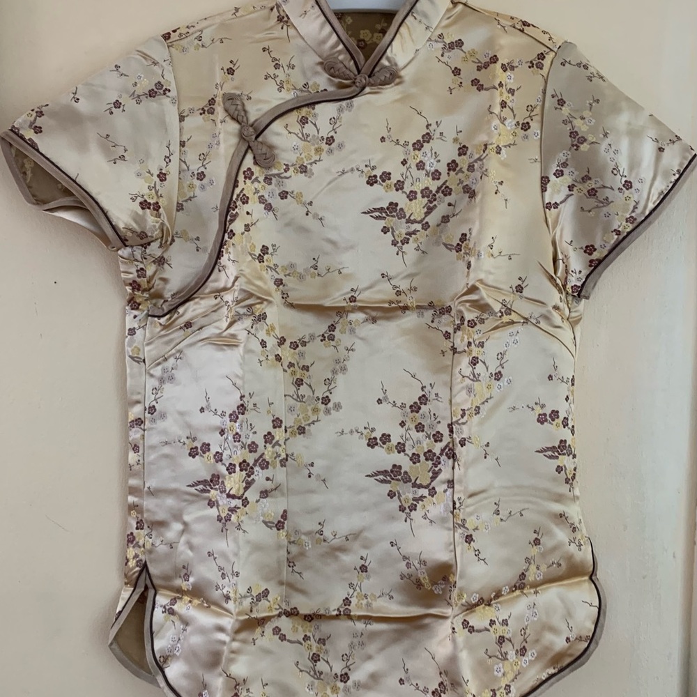New• Traditional Chinese Blouse Short Sleeve Embroidered Shirt Mandarin Collar